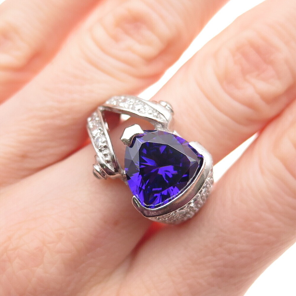 925 Sterling Silver Purple & White C Z Overlap Ring Size 7.25
